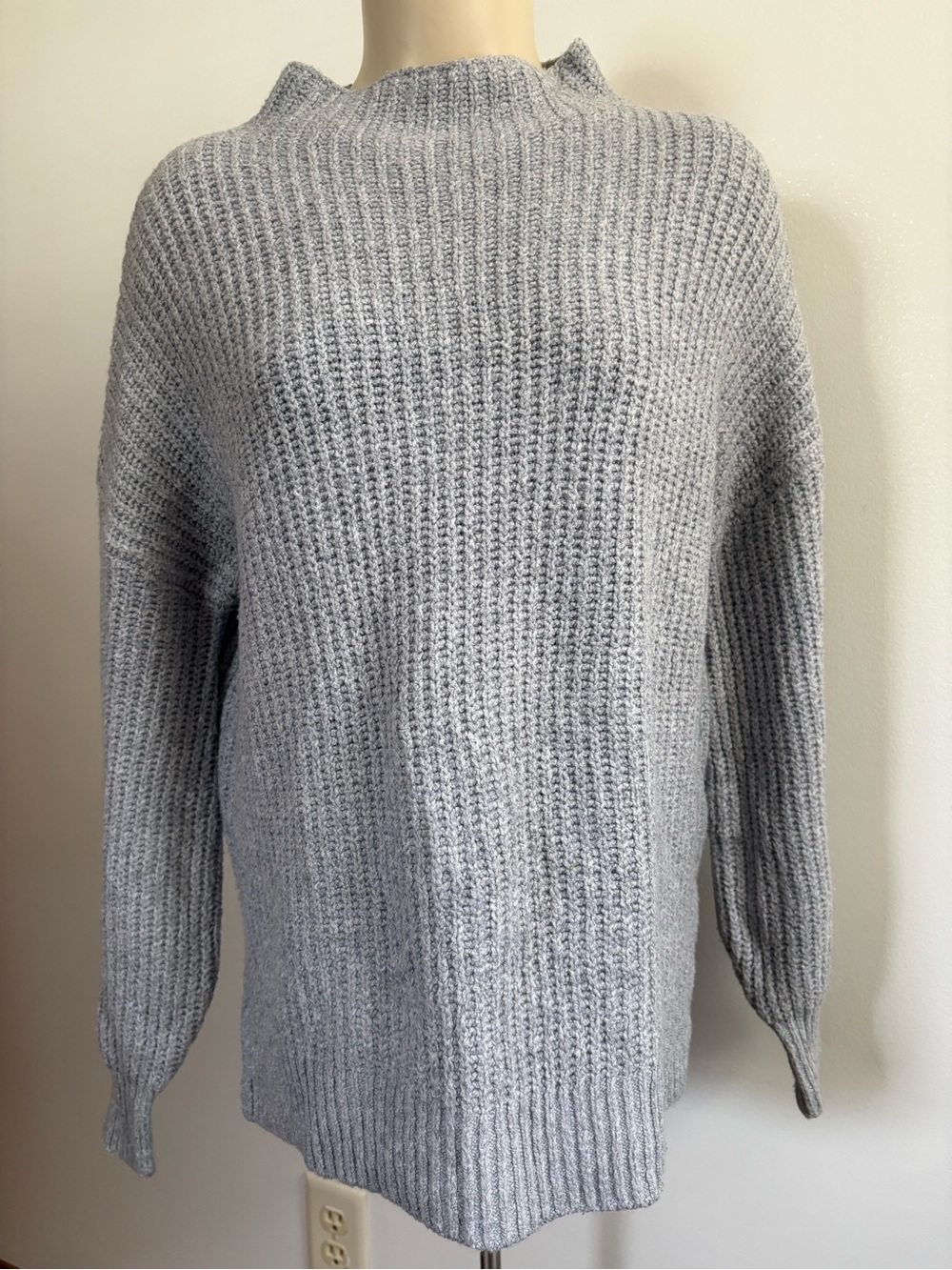 Rachel Zoe Light Gray Ribbed Mock Neck Sweater Cotton Blend Size Small